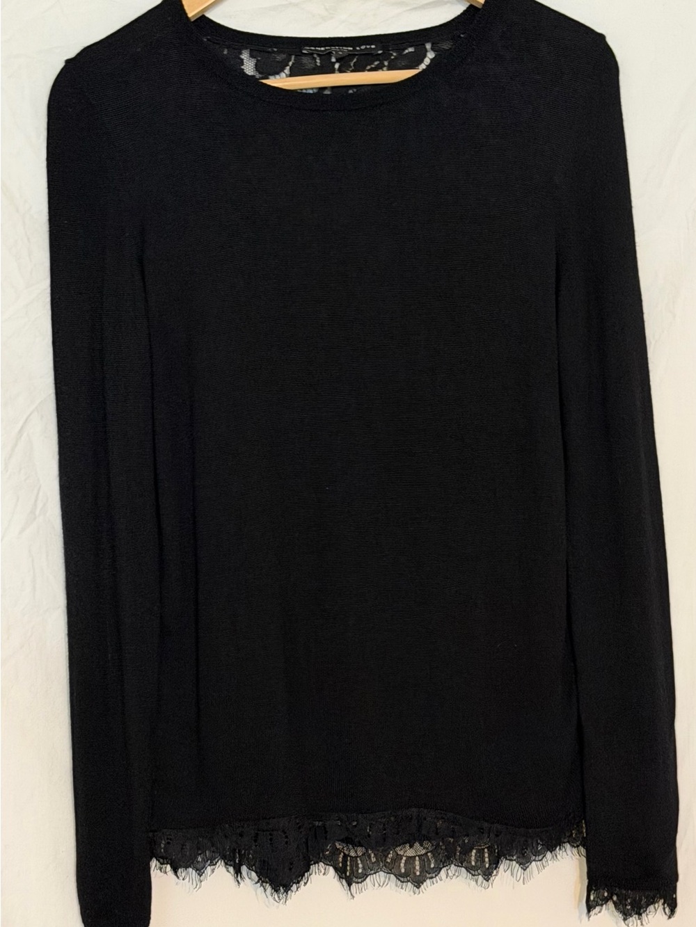 Generation Love Black Full Lace Back Knit Sweater Top Eyelash Hem/Sleeve Sz Sm